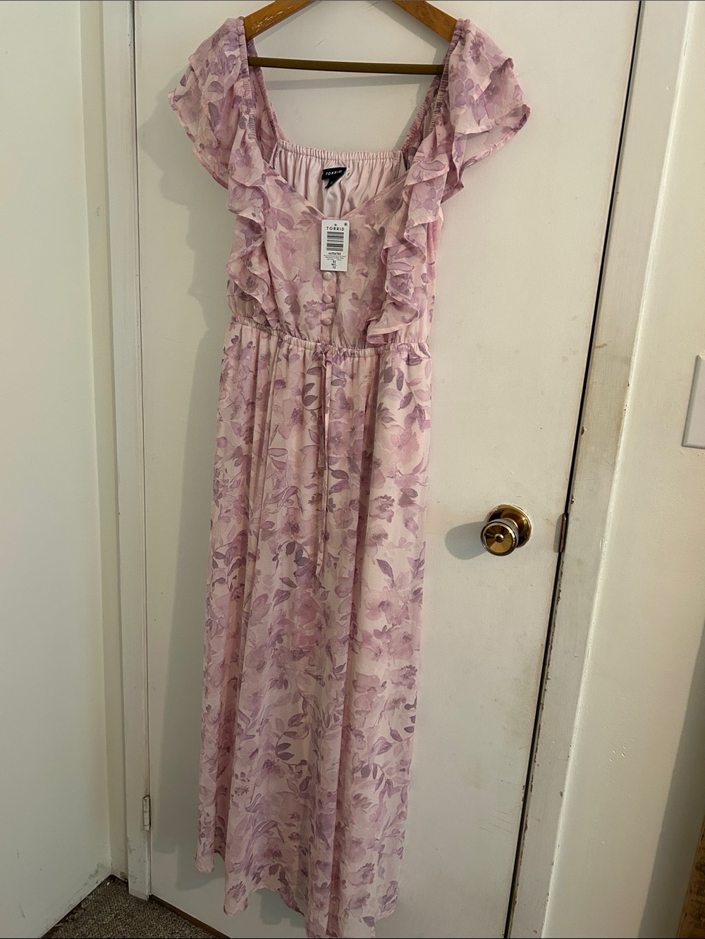 torrid Lavender Floral Ruffle Maxi Dress with ruffle Sleeves